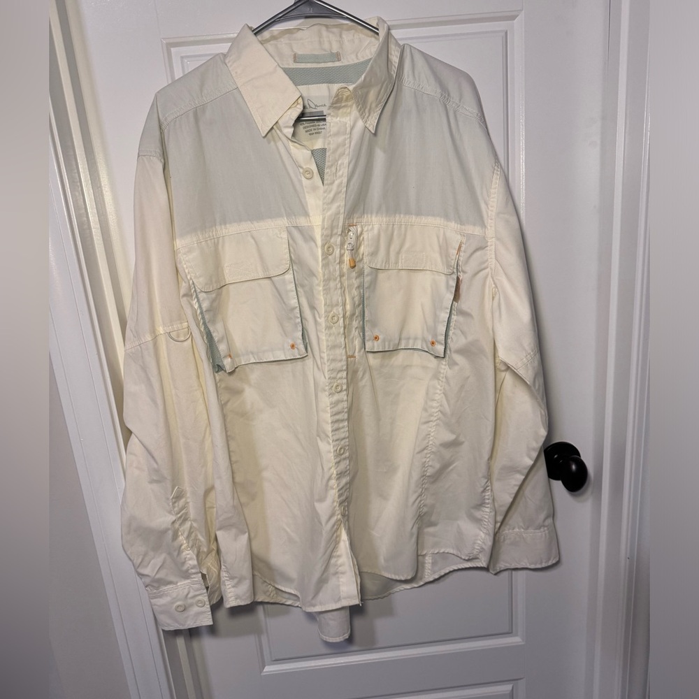 Bill Dance button up, long sleeve fishing shirt off white men's size x-large